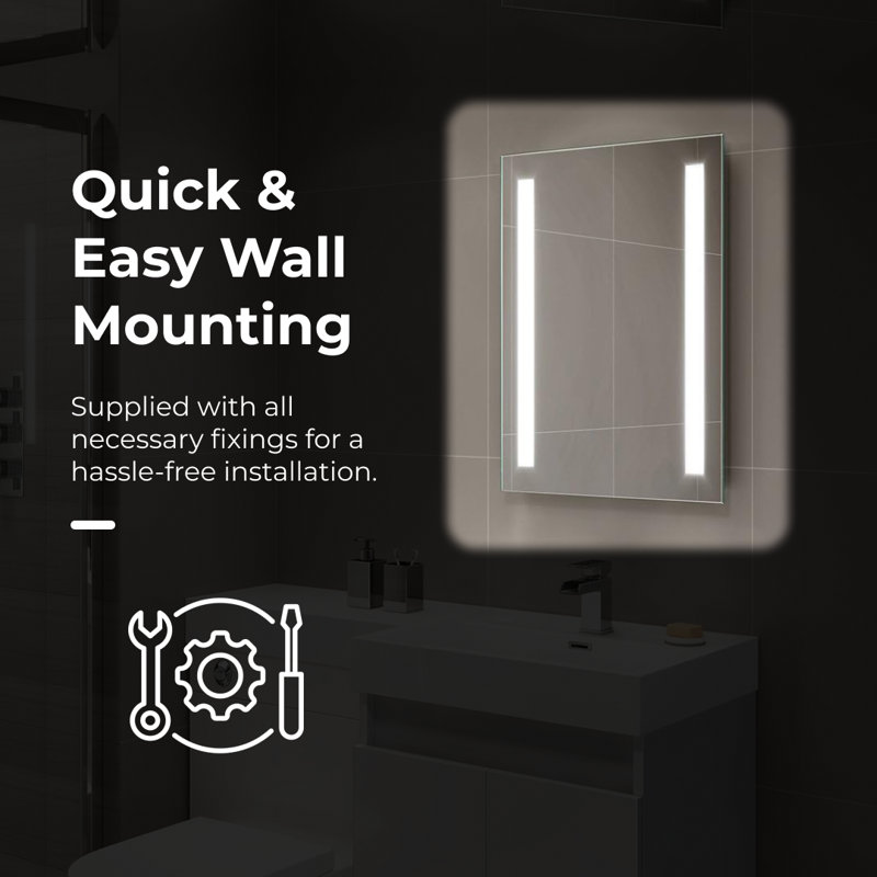 iBathUK Eclipse Wall Mounted LED Illuminated Bathroom Mirror, Modern Rectangular Battery Power Mirror with Dual Lights, 500x700mm