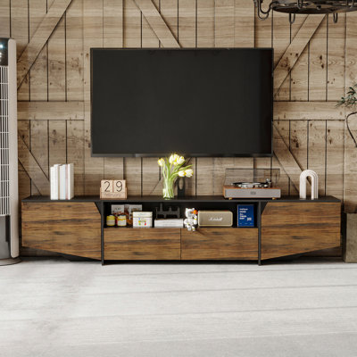 TV Stand for TVs up to 60”, TV Stand with Mount, Media Console Table with Drawers and Doors, Height Adjustable Entertainment Center for Living Room, Walnut and Black, 39.9 cm(D)× 240 cm(W)× 50.1 cm(H)