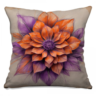 Orange Purple Dahlia Double Sided Throw Pillows
