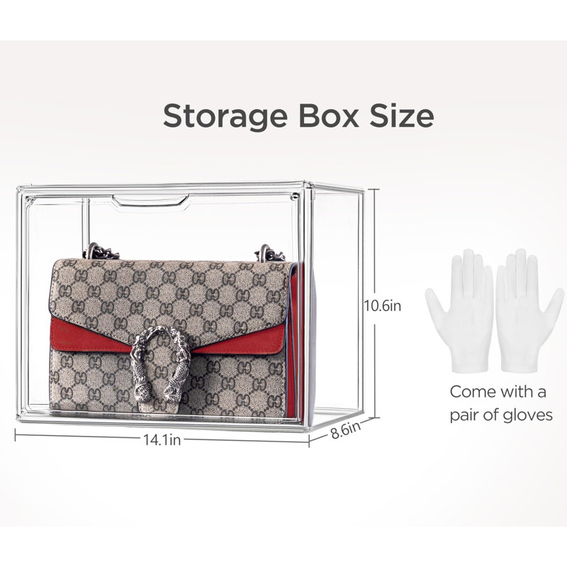 Purse Storage Organizer For Closet, Large Stackable Handbag Display Case Box With Magnetic Door For Collectibles, Cosmetics, Heels,(Clear/6 PCS)