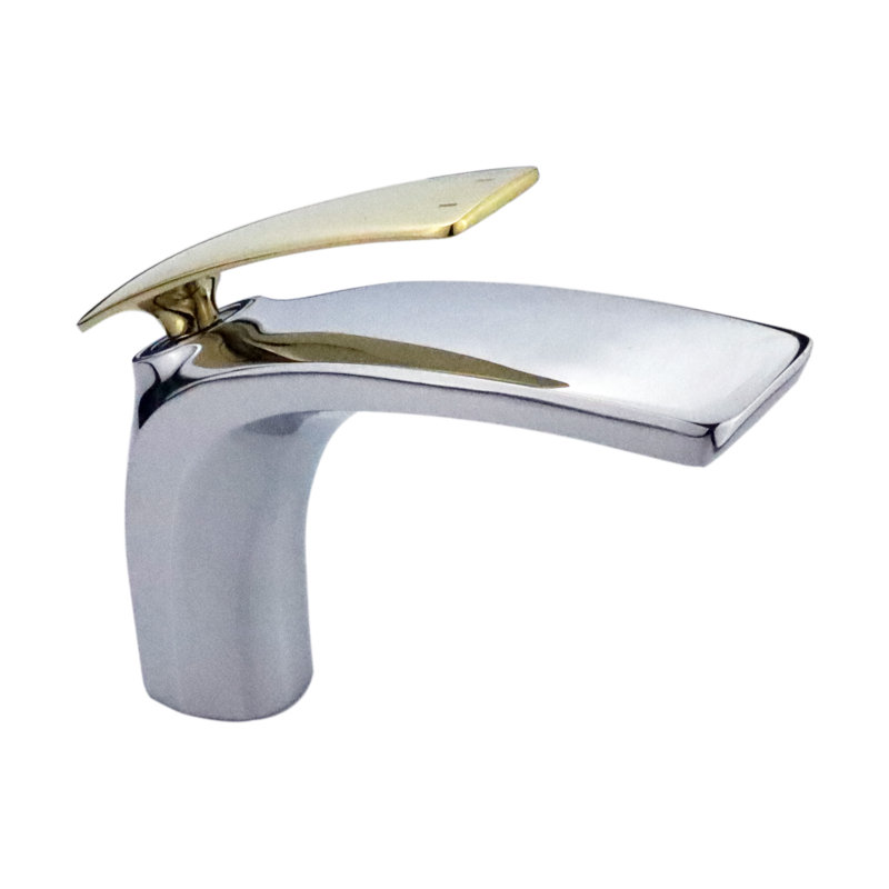 Robinet de salle de bain monocorps contemporain Judy, Chrome poli / Or