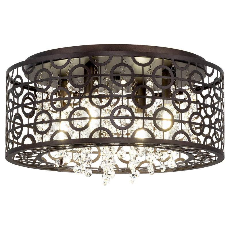 Plafonnier encastré circulaire unique à 4 lumières de 15 po Adlan, Bronze huilé, Bronze huilé
