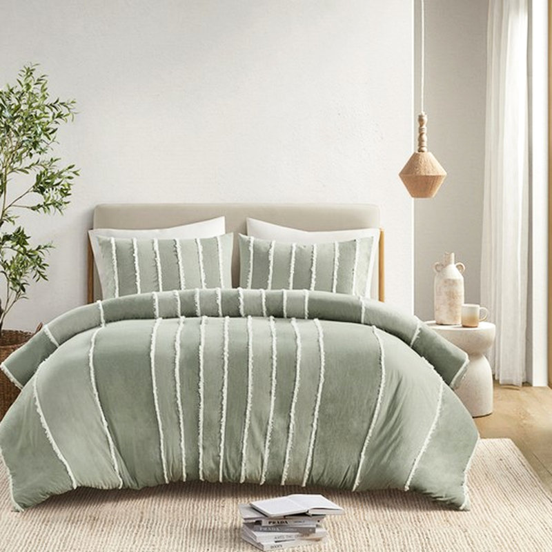 Ensemble de literie 3 pièces très grand / très grand avec housse de couette 100% coton rayé