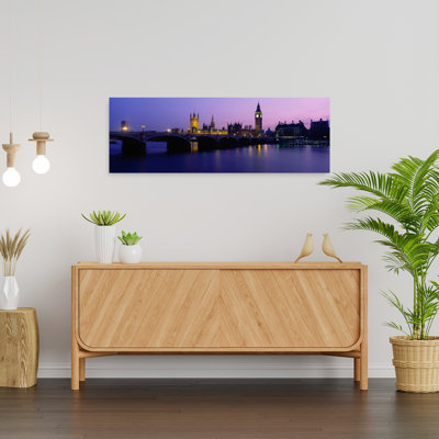Buildings Lit Up At Dusk, Big Ben, Houses Of Parliament, London, England Abstract Contemporary Architecture City Wall Art