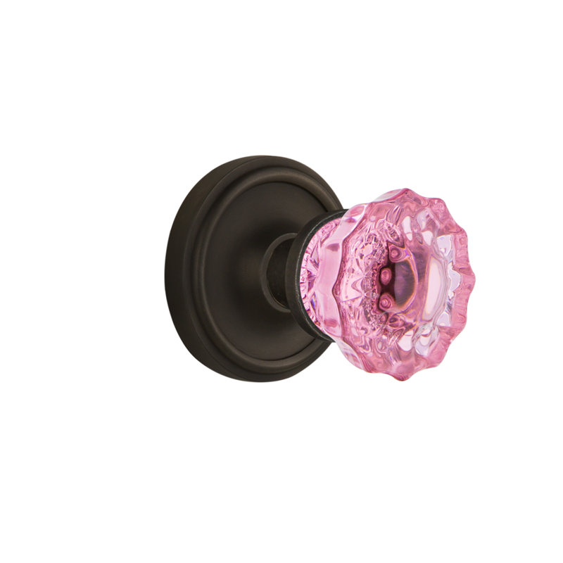 Rosette classique avec bouton de porte rose cristal, 2 3/8, Bronze frotté à l'huile