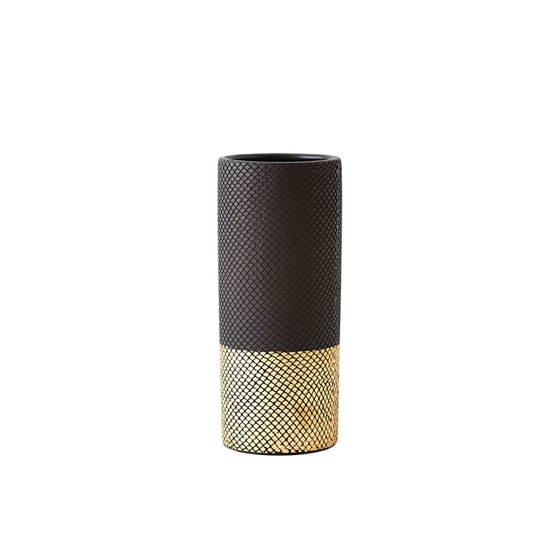 Java Vase-Matte Black/Gold Metallic-Sm, 14" H x 6" W x 6" D