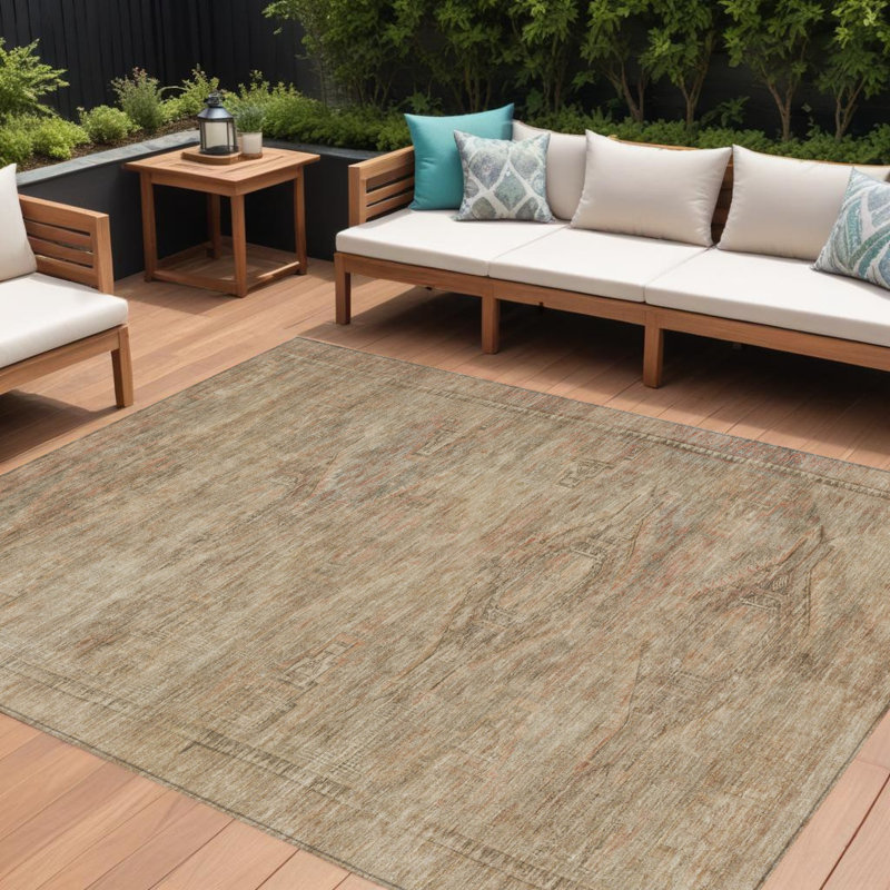 Tapis intérieur lavable beige et taupe 9 pi x 12 pi Aztec