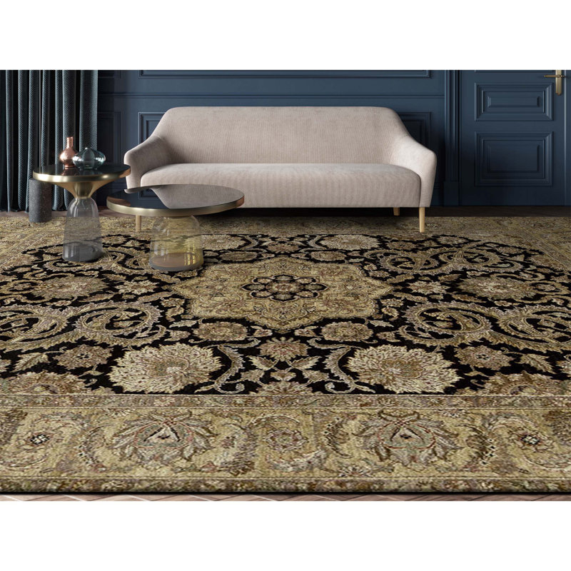 High-Quality Hand-Knotted Black And Gold Area Rug