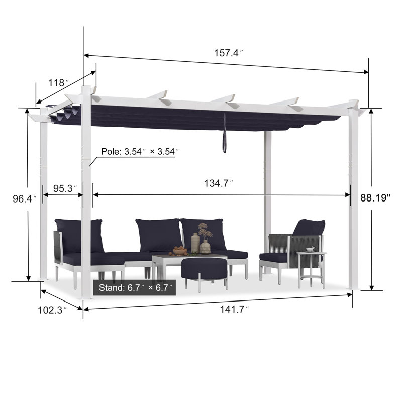 4m x 3m Aluminium Pergola, Navy Blue