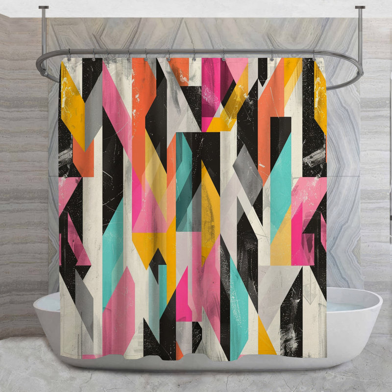 Rideau de douche géométrique - Décoration de salle de bain abstraite éclectique, H 73 po x l 70 po