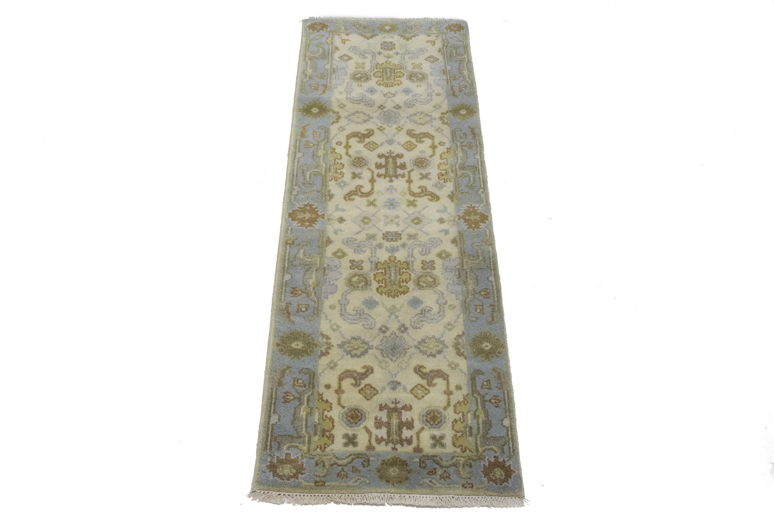 Bungalow Rose Floral Hand-Knotted Wool Cream Area Rug