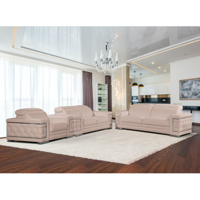 Ensemble de salon configurable en cuir véritable inclus 3 pièces Yurith