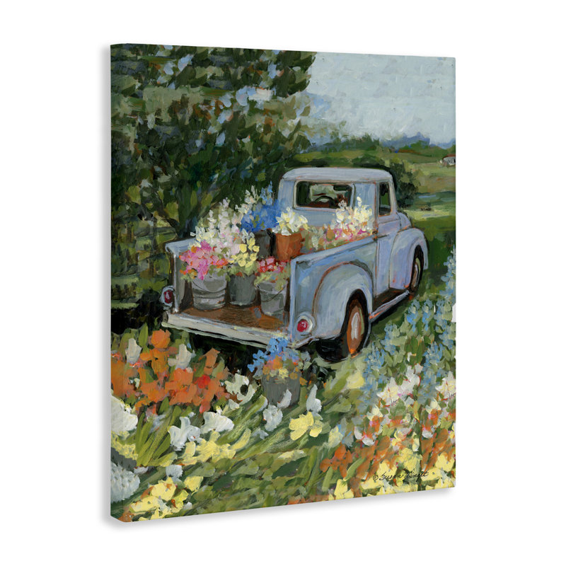 Camion sur le champ avec des fleurs, conception par Susan Winget, H 48 po x l 36 po