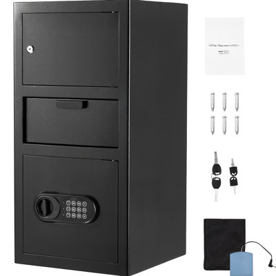 Heavy Duty 3.6 Cubic Feet Drop Box Safe With Front Slot For Documents And Cash, Solid Carbon Steel, Double Alarm Unauthorized Access, Dual Unlock Solutions Cash Safe, Slot, Black, Compartments, Setup