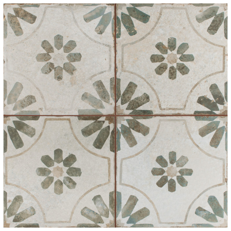 Kings 17.63" x 17.63" Ceramic Patterned Wall & Floor Tile, White Green