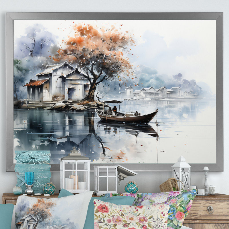 " Vietnam Hue Perfume River Boat ", Silver Single Picture Frame, 30" H x 40" W x 1.5" D