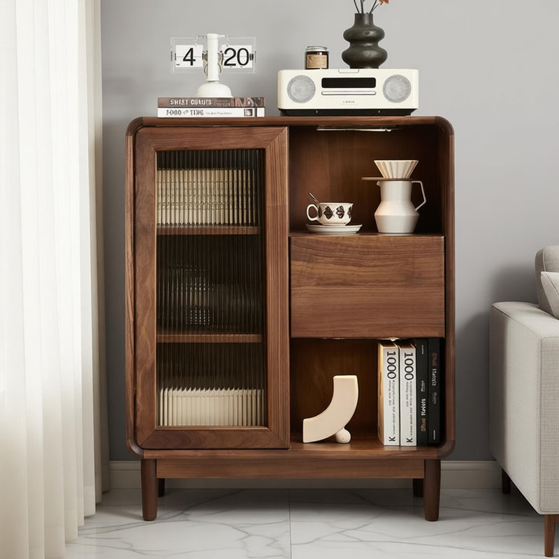 Commode d'appoint multifonctionnelle en noyer noir