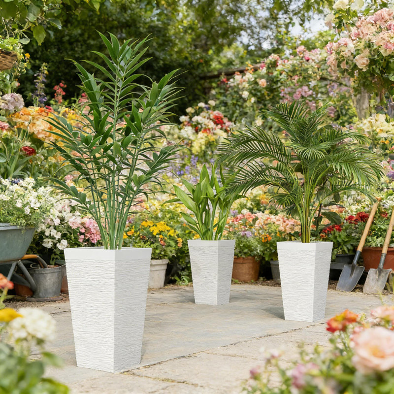 Ensemble de 3 jardinières empilables et effilées, H 22,8 po x l 11,8 po x P 11,8 po, Ensemble de 3, Blanc