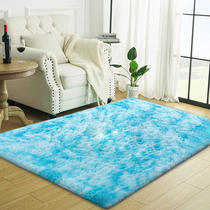 Tapis à poil long bleu clair Stanette, Rectangle 2 pi x 3 pi