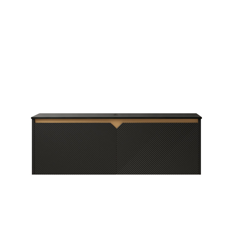 Meuble-lavabo mural noir mat 48 po avec plateau en pierre frittée noir mat, L 48 po