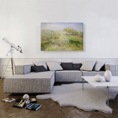 «Spring Fruit Trees in Bloom» par Claude Monet, reproduction d'art sur toile tendue