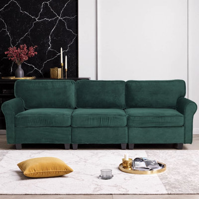 Canapé en velours côtelé à assise profonde de 94 po à 3 places Vero | Éponge et accoudoirs épaissis à rebond élevé, coussins amovibles, structure robuste en composite et bois massif pour le salon, l’appartement et le bureau
