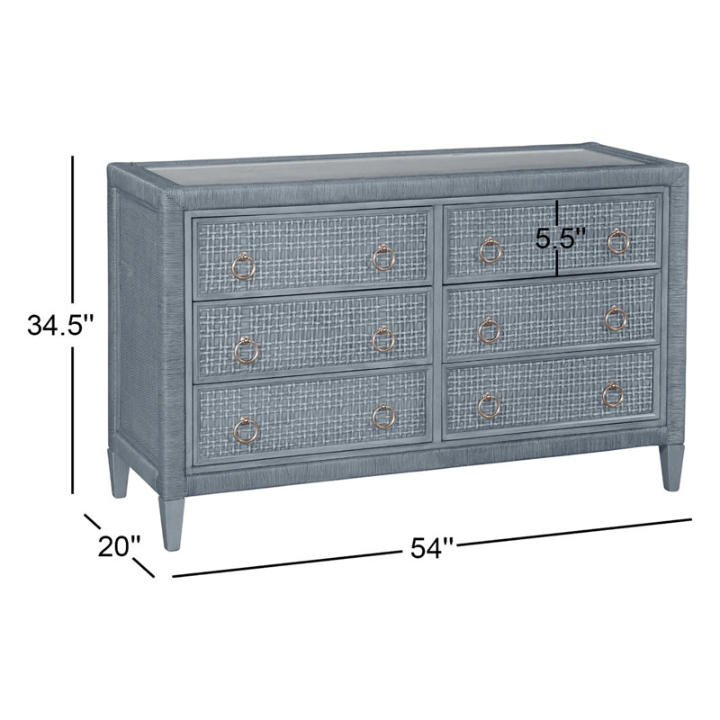 Naples 6 Drawer 54'' W Dresser, Sea Glass, Yes, Satin Nickel