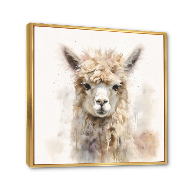 Graceful Alpaca III - Alpaca, art mural, H 24 po x l 24 po x P 1 po, Cadre flottant doré