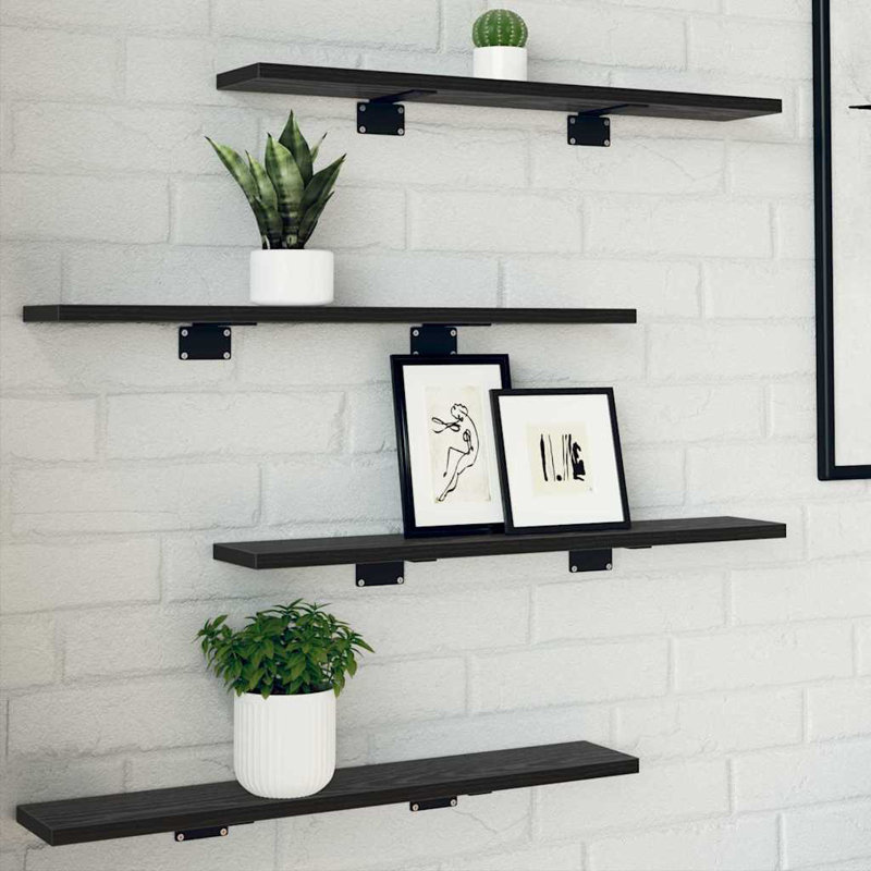 Bookshelf Board Extra Shelf Replacement Panel DIY Board Engineered Wood, (4 Shelves) 1.5cm H x 60cm W x 10cm D, Black 