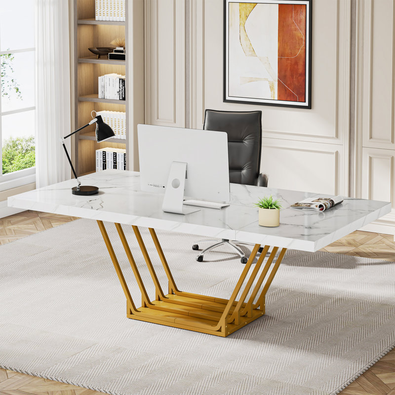 Bureau d'ordinateur de direction Mid-Century avec plateau en faux marbre Parvina