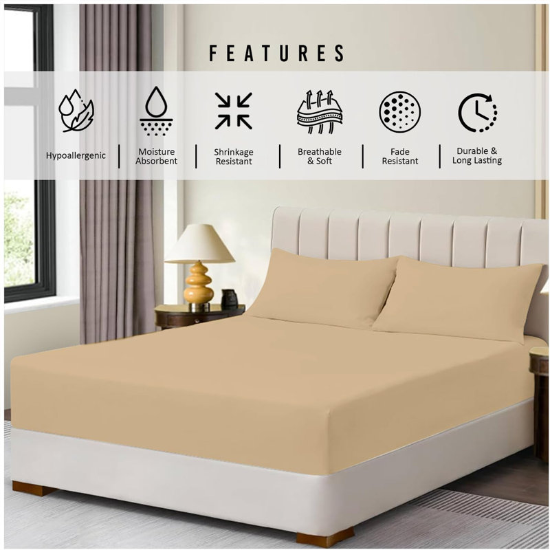 Super Dreamer Fitted Sheet Pack of 2 Solid Colour Polyester Bed Sheets - Single Double King Size Machine Washable, Single