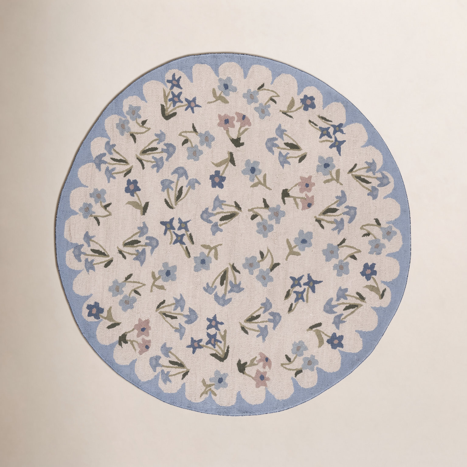 Hand-Tufted Wool Floral Outdoor Rug, Round 6'