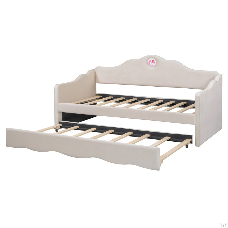 Lit de jour rembourré avec couchette en forme de vague, Beige