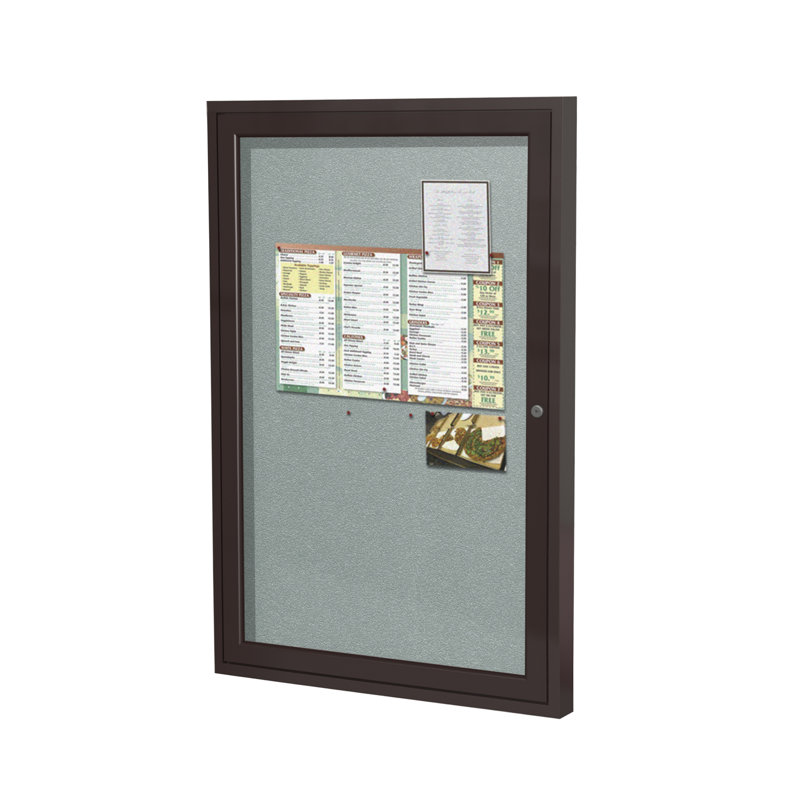 Babillard fermé en vinyle avec cadre en satin 1 porte Ghent, Bronze, H 3 pi x l 3 pi, Ivoire