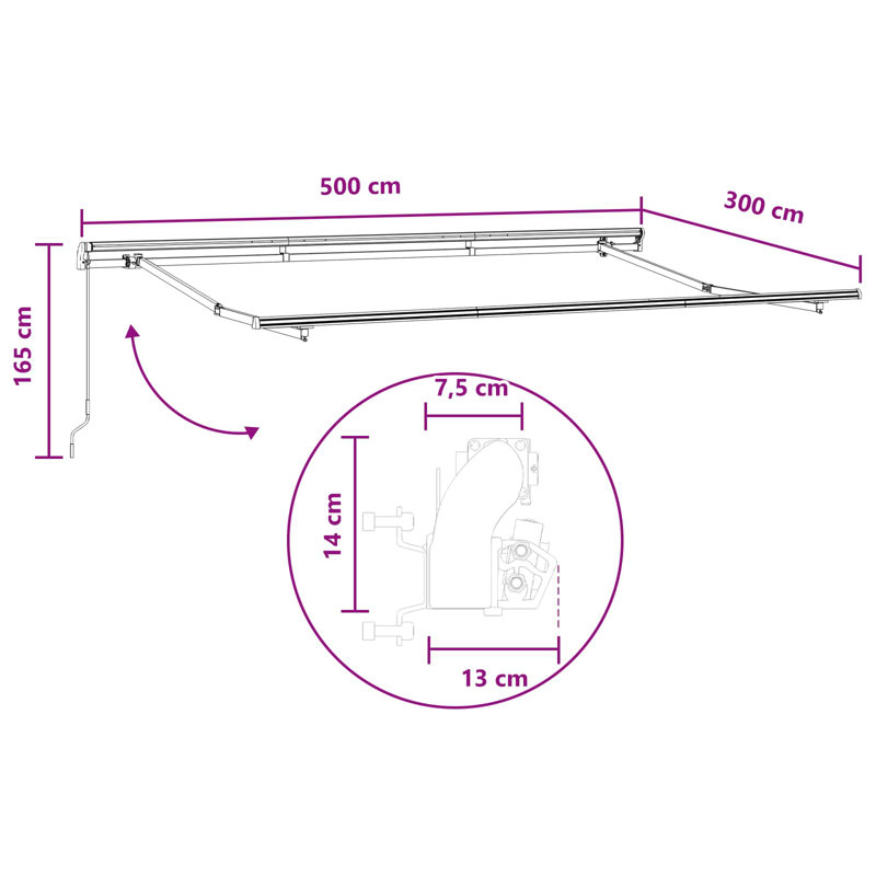 VidaXL Polyester Cover Retractable Patio Awning, Does Not Applycm H x 500cm W x 300cm D, Light Grey, Striped