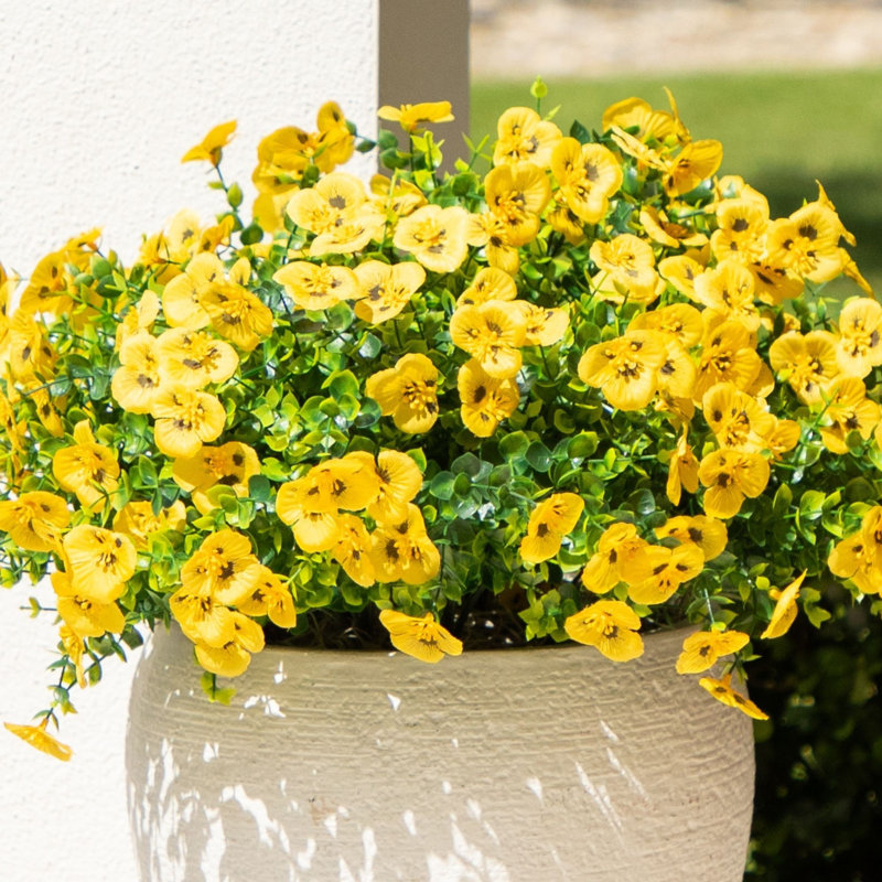 14 po Buisson artificiel résistant aux rayons UV du matin (intérieur / extérieur) - ensemble de 12, Jaune
