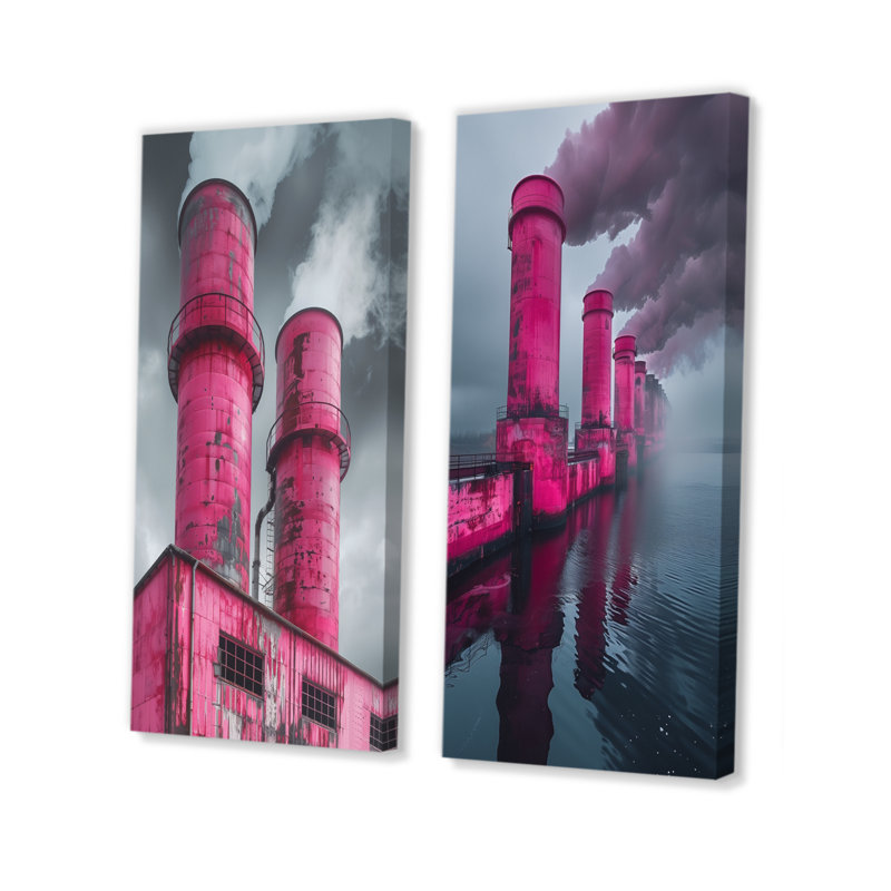 Ensemble de 2 pièces monochromes roses et gris Electric Powers Power Plant I - Power Plants, H 28 po x l 24 po