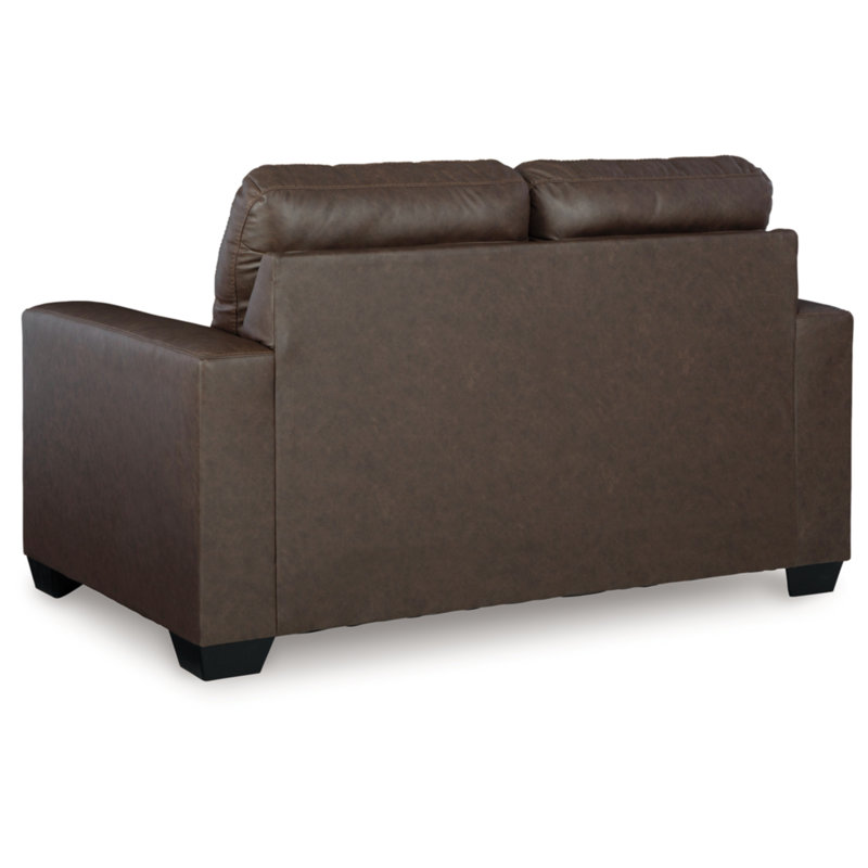 Brown Faux Leather Stationary Loveseat with Removable Cushions