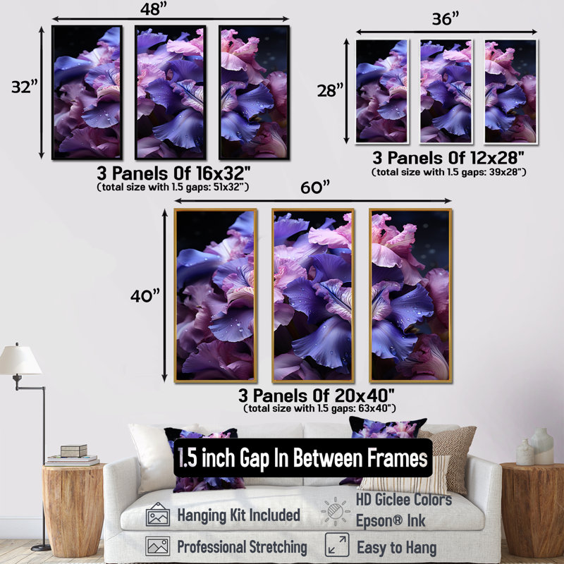 Ensemble de salon Mid-Century iris mauve Serenity Unveilé - Iris, H 40 po x l 60 po x P 1 po, Cadre flottant blanc