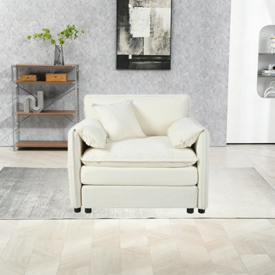 Fauteuil de 41,73 po et demi, fauteuil rembourré moderne avec 1 coussin décoratif, canapé modulaire modulaire pour le salon, canapé à lecture profonde pour appartement dans la chambre à coucher, combinaison bricolage chenille et beige