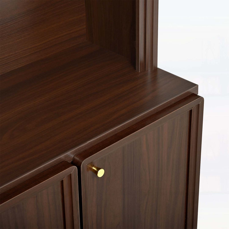 Retro Hall Tree with Adjustable Shelves,Arched Entryway Storage Bench with 3 Cabinets, Walnut