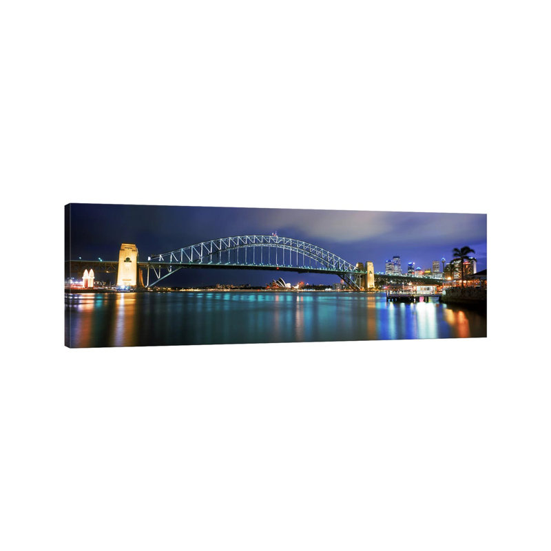Sydney Harbour Bridge With The Sydney Opera House In The Background, Sydney Harbor - Wrapped Canvas Panoramic Print