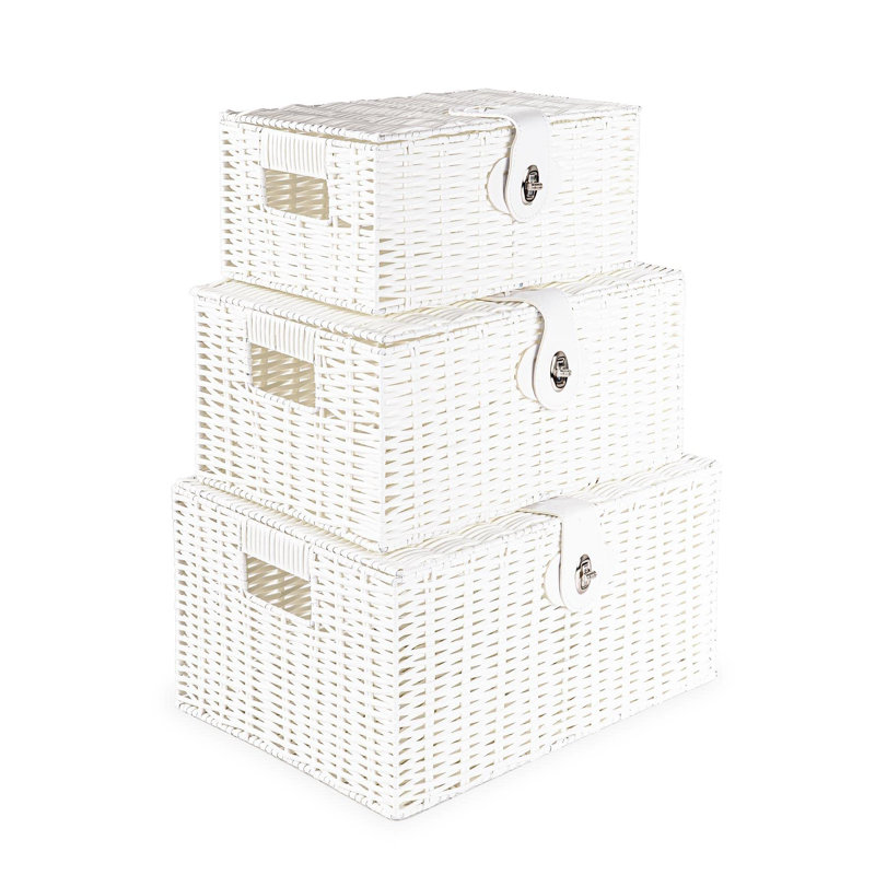 Beachcrest Home Maryam Natural Rattan Decorative Basket, White