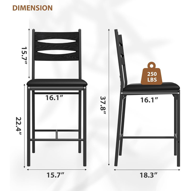 Bar Stools Set of 4, Upholstered Metal Dining Chairs Barstools, Wooden Back & Footrest, Counter Height Bar Stools for Kitchen Island Apartment