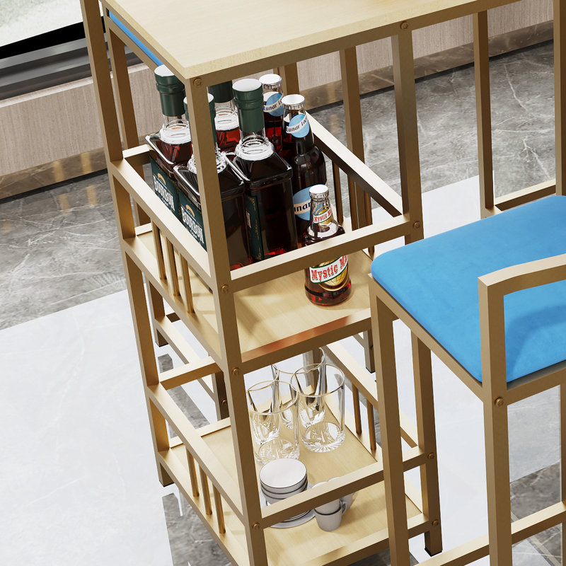 Ensemble élégant de cinq pièces pour table et chaises de bar avec plateau de table multicouche, siège ergonomique et rangement pour les rassemblements et les occasions sociales