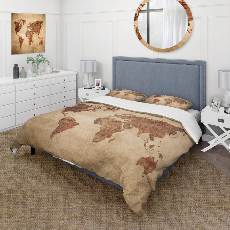 Ancienne carte du monde VII - ensemble de housse de couette rétro - microfibre de polyester