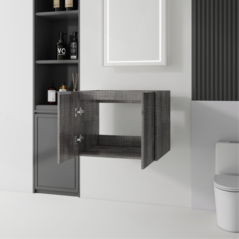 Meuble-lavabo suspendu de 61 cm (24 po), en contreplaqué, portes doubles à fermeture amortie, grand espace de rangement intérieur, fixation murale, meuble seulement, lavabo non inclus