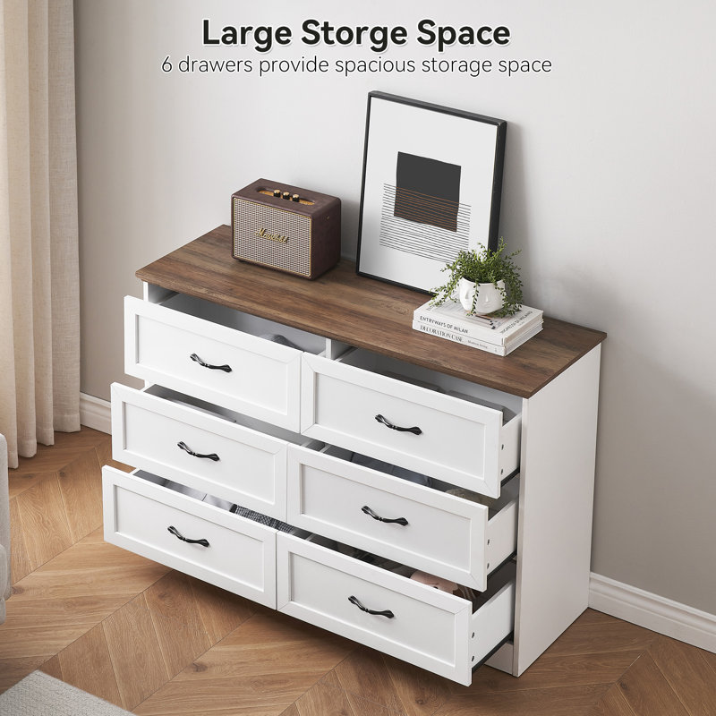 Flesner 6 Drawer Storage Drawer, Brown/White