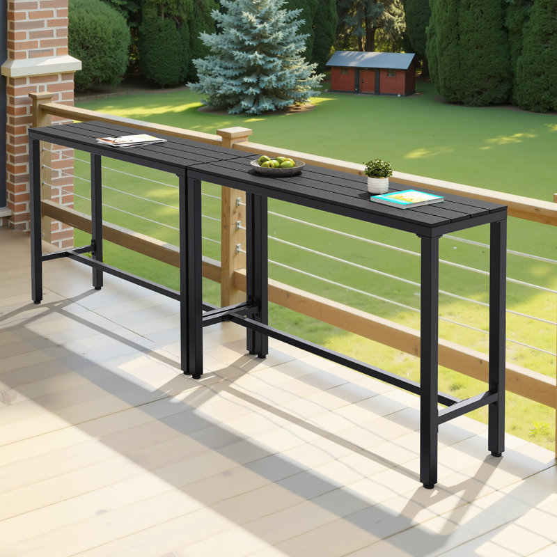 Table de bar rectangulaire en métal pour l'extérieur (ensemble de 2), H 37,09 po x l 42,91 po x P 15,67 po, Noir
