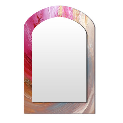 Gold And Pink Ocean Ink Harmony I - Abstract Painting Arch Wall Mirror, Modern Asymmetrical Decorative Mirror, Printed Metal Art